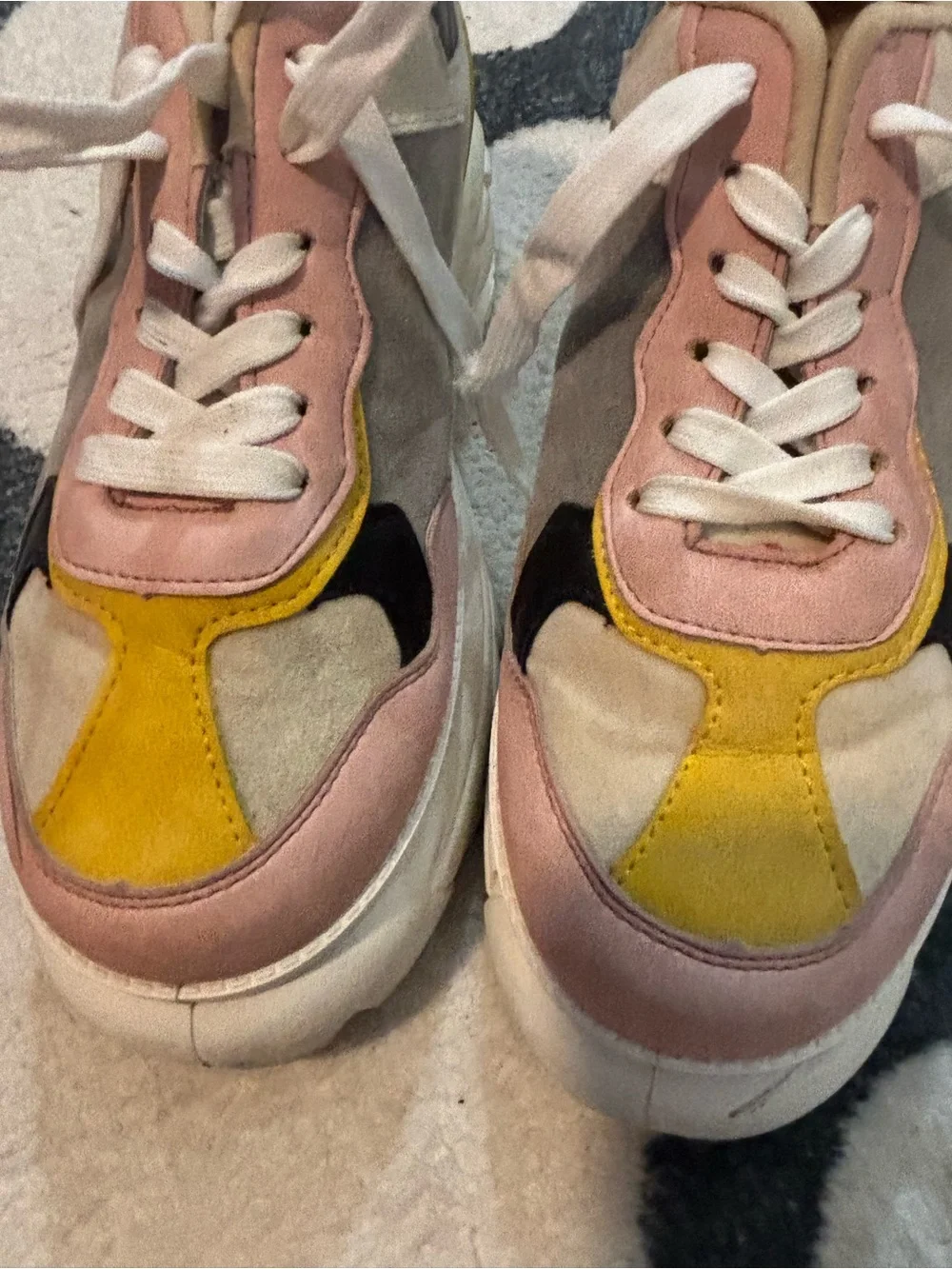 Source Unknown Pink, Yellow & Beige Platform Chunky Sneakers